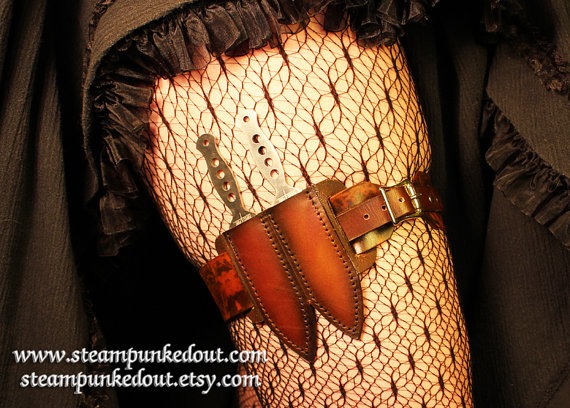 Leather Steampunk Leg Garter w/ Throwing Knives -Made to Order- by SteampunkedOut steampunk buy now online