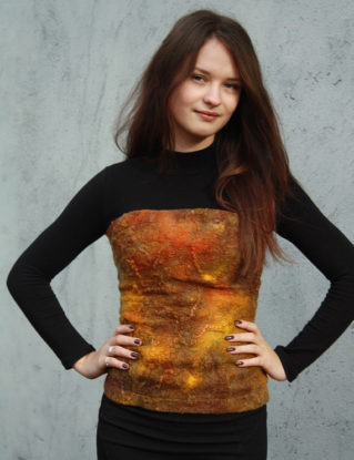 Felted silk corset - Steampunk overbust corset - Brown gold top - Boho chic - Bohemian woman clothing by hedgiefelt steampunk buy now online