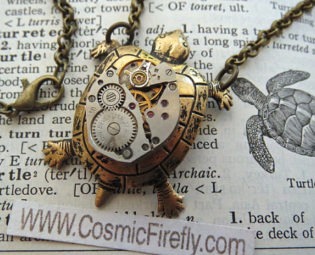 Steampunk Necklace Brass Turtle Necklace Vintage Watch Movement Nautical Sealife Jewelry Antiqued Brass Rolo Chain Handcrafted Jewelry by CosmicFirefly steampunk buy now online