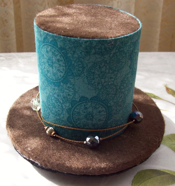 Green and brown steampunk beaded mini top hat by Tehhonya steampunk buy now online