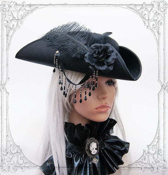 Goth Pirate Tricorn ( steampunk, black, hat ) by BlackUnicornShop steampunk buy now online