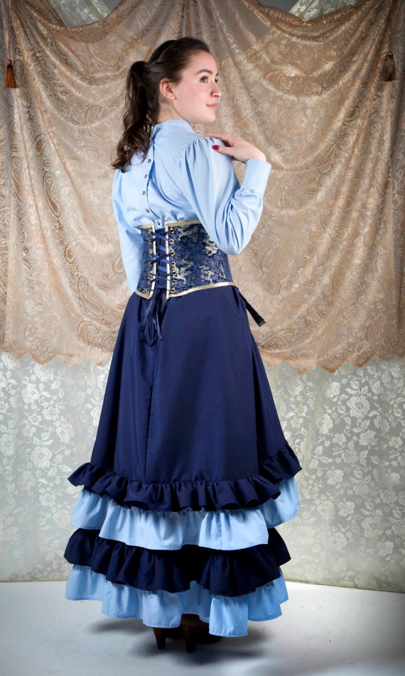 Lady Blue Steampunk Skirt, Long Victorian Skirt, Blue Skirt, Skirt with Ruffles, Steampunk Dress, Steampunk Costume, Steampunk the Rainbow by GearPunkD steampunk buy now online