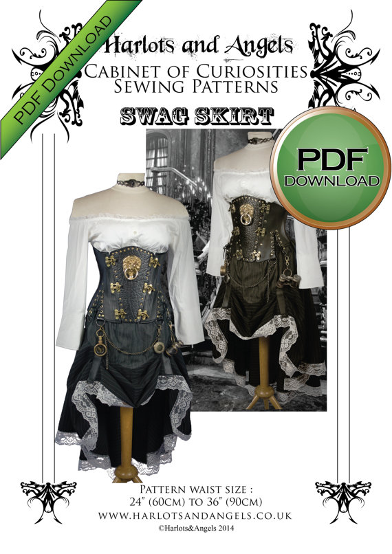 Steampunk Hitched Skirt. PDF Sewing Patetrn. Prints on USA Letter /A4 Instantly. by Harlotsandangels steampunk buy now online