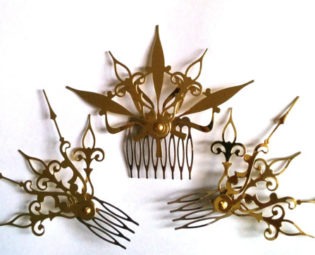 Castilian Sunburst Hair Comb Set Steampunk Accessory-Choose: Black, Gold, Mixed Colors by Antickquities steampunk buy now online