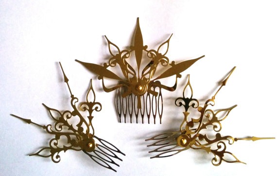 Castilian Sunburst Hair Comb Set Steampunk Accessory-Choose: Black, Gold, Mixed Colors by Antickquities steampunk buy now online
