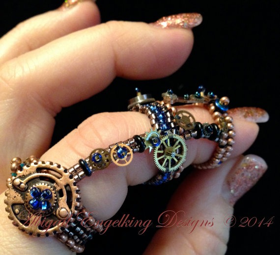 Pattern/ Beaded ring. BIONIC, Steampunk Beaded ring pattern, downloadable PDF, copper, different. Unique. Easy to make :) Beginners. by AbigailsBeadDesign steampunk buy now online