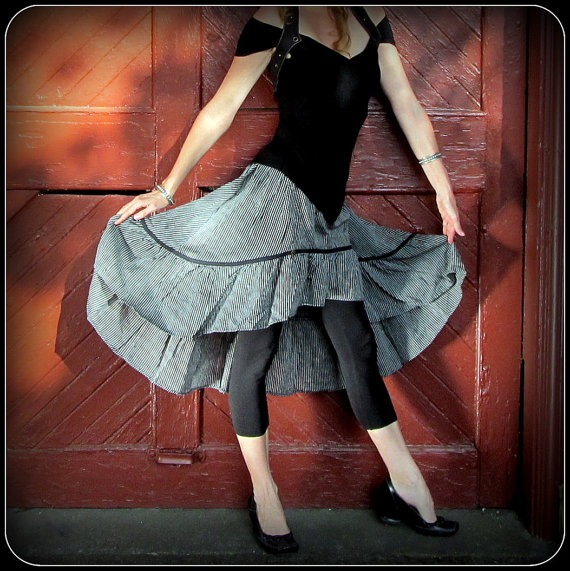 Steampunk Pirate Skirt ~ Black and White Pinstripes ~ Size Small to Extra Large XL ~ Bustle Skirt, Stripes, Lolita by TalismanaDesigns steampunk buy now online
