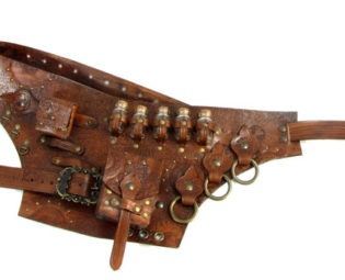 Steampunk belt hard leather with extra tasset with Glass bottles and purse by Muarta steampunk buy now online