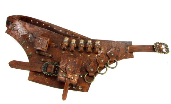 Steampunk belt hard leather with extra tasset with Glass bottles and purse by Muarta steampunk buy now online