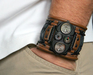 Mens wrist watch bracelet "Voyager"- Steampunk Watches - SALE - Worldwide Shipping - Leather cuff wrist watch. by dganin steampunk buy now online
