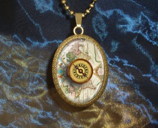 Steampunk Compass World Map. Extra Large bronze pendant with bronze ball chain Necklace by WildBuzzJewellery steampunk buy now online