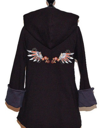Steampunk hoodie with Wing embroidery on back - Gr. XL - Black - grey by RenaissanceFairy steampunk buy now online