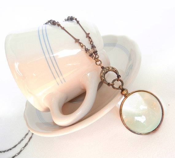 Magnifying Glass Necklace, Monocle, Steampunk Magnifying Glass, Glass Lens Necklace, Antique Style Jewelry by ThreeSistersFoundry steampunk buy now online