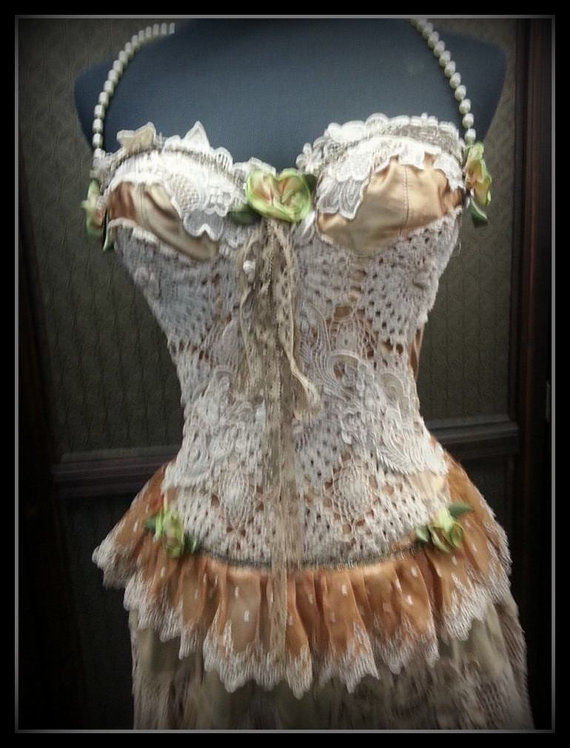 Beautiful Upcycled bustier in genuine antique and vintage trims and laces Size S Free Shipping Worldwide! by decadencedivine steampunk buy now online