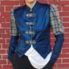 Galaxy blue Steampunk jacket Military style blazer Plaid puff sleeves Stand collar women's jacket by Lutkart steampunk buy now online