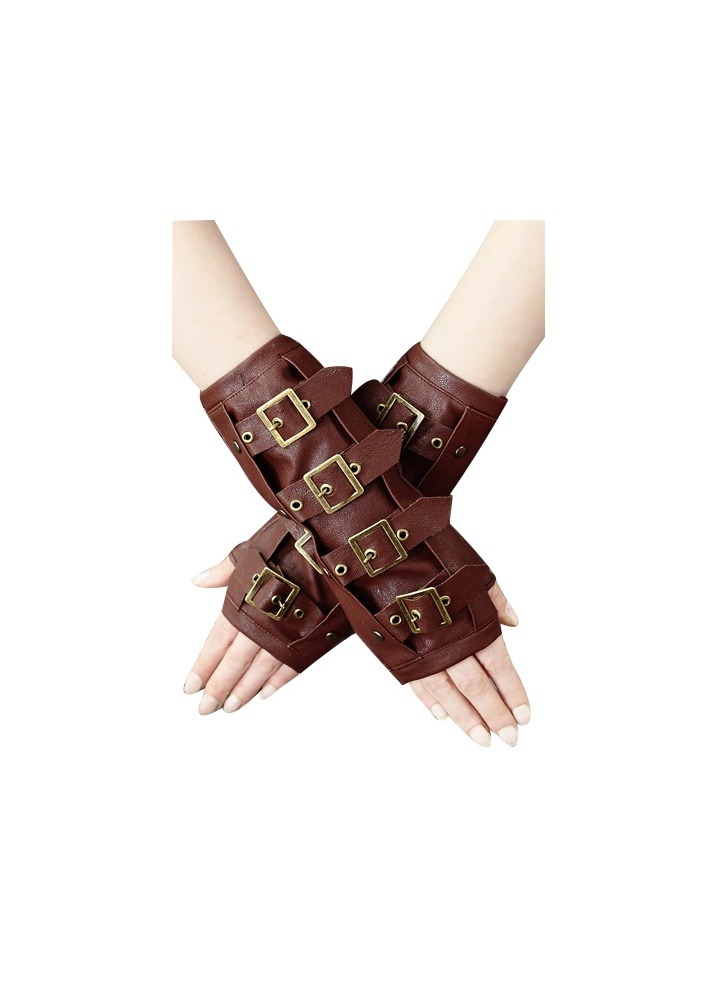 Buckled Steampunk Arm Warmers - Colour: Brown steampunk buy now online