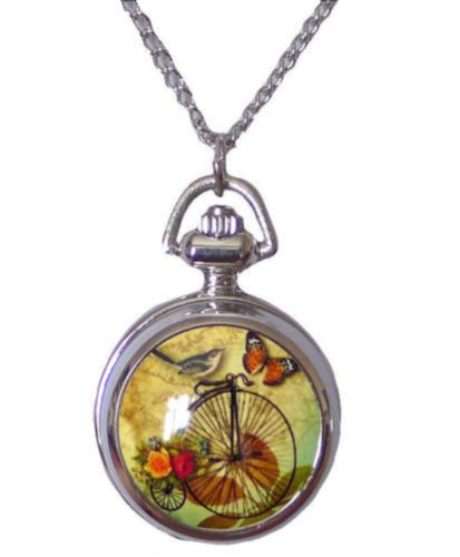 Victorian Lady Small Vintage Butterfly Bird & Penny Farthing Bike Fob Necklace steampunk buy now online