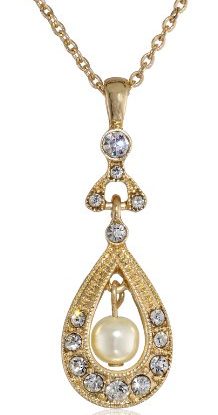 Downton Abbey Gold-Tone Crystal and Faux Pearl Pendant Necklace of 40.64-48.26cm steampunk buy now online