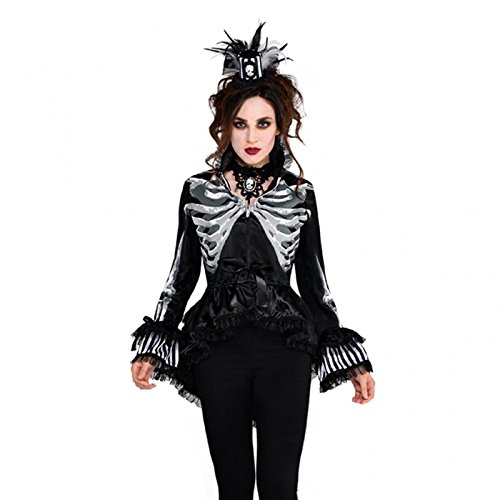 Adult Womens Skeleton Black Gothic Jacket - Size 10-14 - Standard Ladies Horror Goth Punk Victorian Striped Long Tail Halloween Party Costume Fancy Dress Accessory Outdoor Clothing steampunk buy now online