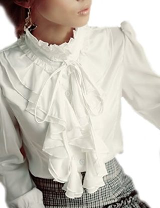 Dragonpad Brand Noble Luxury Victorian Tops Women Shirt Ruffle Flounce Ladies Blouse (L, White) steampunk buy now online