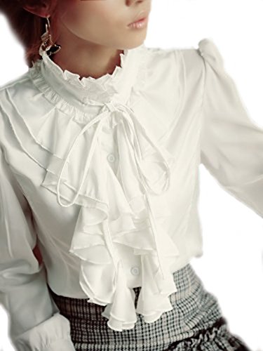 Dragonpad Brand Noble Luxury Victorian Tops Women Shirt Ruffle Flounce Ladies Blouse (L, White) steampunk buy now online