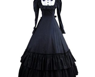 Partiss Women Long Sleeve Bowknot Gothic Lolita Dress, XL, Black steampunk buy now online