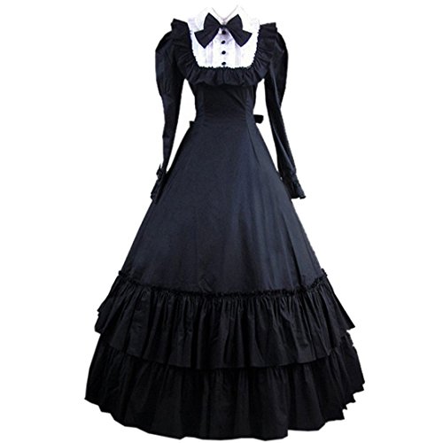 Partiss Women Long Sleeve Bowknot Gothic Lolita Dress, XL, Black steampunk buy now online