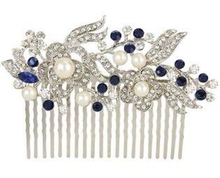 Ever Faith Crystal Gatsby Inspired Ivory Color Simulated Pearl Hair Comb - Blue-20-Teeth-Silver-Tone steampunk buy now online