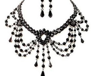 New Black Bead Goth Prom Vamp Dress Choker Necklace Earrings Jewellery Set steampunk buy now online