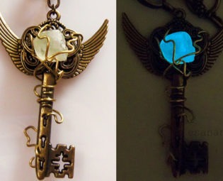 Electric Spark - Glow in the Dark Steampunk Key Necklace by esanany steampunk buy now online