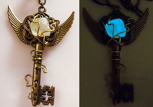 Electric Spark - Glow in the Dark Steampunk Key Necklace by esanany steampunk buy now online