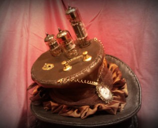 Tesla Top hat. Brown leather mini top hat with vacuum tubes. Nixie tubes. Top hat . Steampunk. Dieselpunk. Victorian. by TheTimeCabinet steampunk buy now online