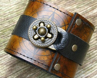 Steampunk Leather Wrist Wallet Cuff with Secret Pocket for Men & Women - World Map Traveler by sewlutionsbyamo steampunk buy now online