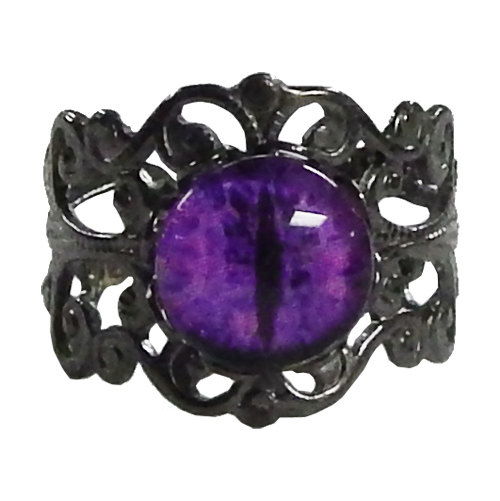 Fiery Purple Dragon Eye Steampunk Ring - Gunmetal Ring with Purple Glass Eye by DreamfulDesigns steampunk buy now online