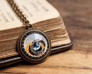 Tiny astronomical steampunk pendant, brass pendant, glass pendant, Prague clock pendant, brass necklace, glass necklace, steampunk necklace by SomeMagic steampunk buy now online