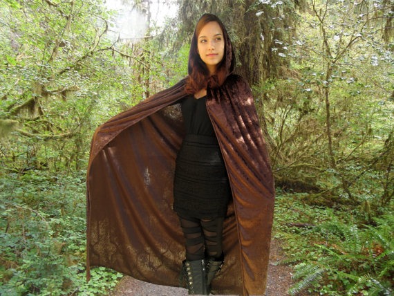Dark brown velvet cape cloak medieval long hooded dark hood fantasy elven cape renaissance costume halloween fantasy style for women and men by Youshky steampunk buy now online