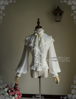 Ten O'Clock Cinderella, Elegant Gothic Rococo Lolita: Puffy Sleeves Blouse& Choker Jabot*FREE EXPRESS SHIPPING by Fanplusfriend steampunk buy now online