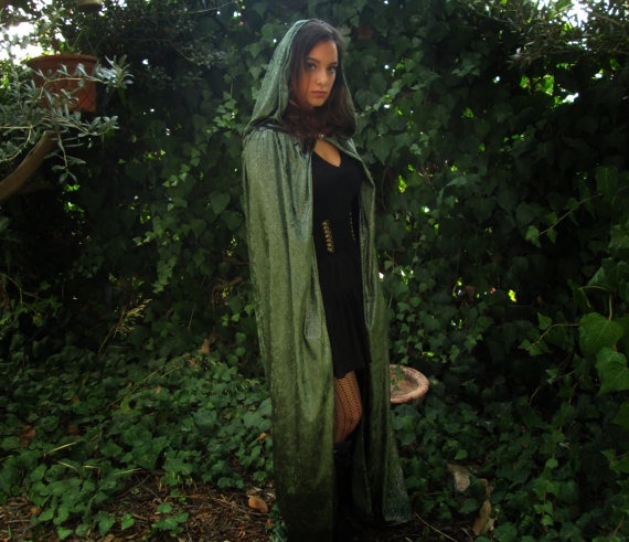 Glitter green cape, velvet cape cloak medieval long hooded fantasy elven cape fantasy costume festival halloween dark green cloak by Youshky steampunk buy now online