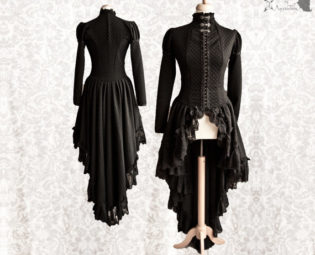 Victorian cardigan, black Steampunk robe, lace dress overcoat, Malacia, Somnia Romantica, size small see item details for measurements by SomniaRomantica steampunk buy now online