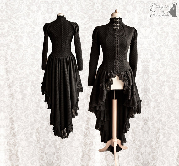 Victorian cardigan, black Steampunk robe, lace dress overcoat, Malacia, Somnia Romantica, size small see item details for measurements by SomniaRomantica steampunk buy now online