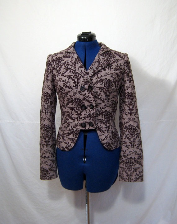 Victorian Esque Jacket / Double Breasted / Raised Velvet Design by Lipstitch steampunk buy now online