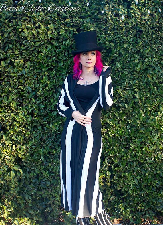 Black and White Striped Coat by PatchedJester steampunk buy now online