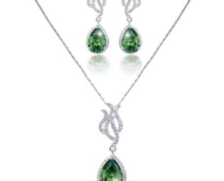 Ever Faith Silver-Tone Art Deco Tear Drop Emerald Color May Birthstone CZ Necklace Earrings Set N02480-4 steampunk buy now online