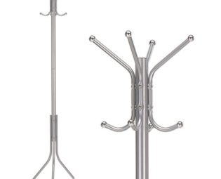 AMOS 8 Hook Hat & Coat Stand Jackets Clothes Scarf Handbag Hanger Rack Holder 176cm Tall Free Floor Standing (Silver) steampunk buy now online