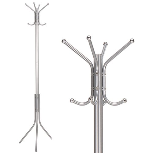 AMOS 8 Hook Hat &amp; Coat Stand Jackets Clothes Scarf Handbag Hanger Rack Holder 176cm Tall Free Floor Standing (Silver) steampunk buy now online