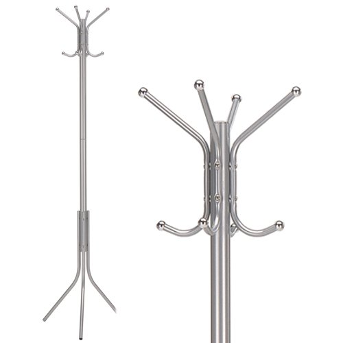 AMOS 8 Hook Hat & Coat Stand Jackets Clothes Scarf Handbag Hanger Rack Holder 176cm Tall Free Floor Standing (Silver) steampunk buy now online