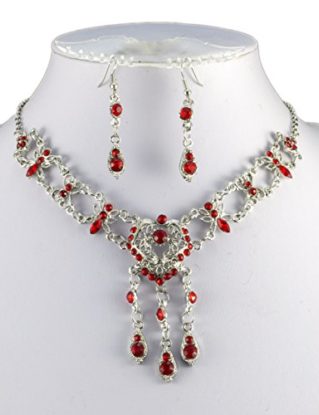 Jays Jewellery - Silver Tone Victorian Look Red Heart Drop Crystal Necklace & Earrings Set steampunk buy now online