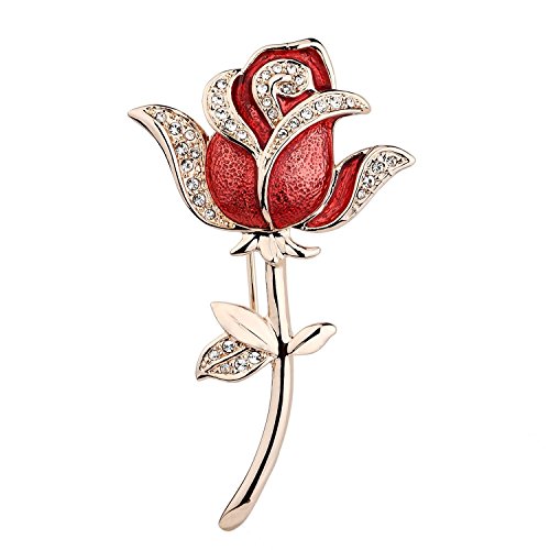 Celebrity Jewellery Ladies Elegant 2014 Swarovski Elements Crystal 18K Rose Gold Plated Red Rose Brooch Safety Pins For Women Free Gift Box CB471 steampunk buy now online