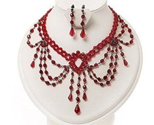 Red Beaded Burlesque Gothic Style Choker Necklace Earrings Jewellery Set for Women steampunk buy now online