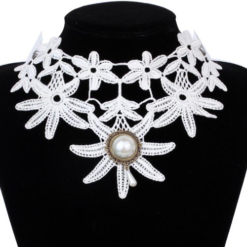 Amybria jewelry White Crochet Flower Collar Neckband Choker Necklace Acrylic Round Copper Women steampunk buy now online